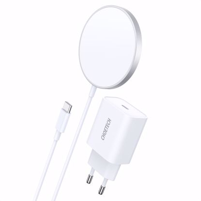 Picture of Choetech Choetech Wireless Charger Magnetic 15W with 1.5M Built-in USB-C Cable and EU Mains Charger in White