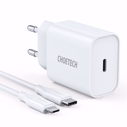 Picture of Choetech Choetech PD USB-C EU Mains Charger with USB-C/MFI Lightning Cable 1.2m in White