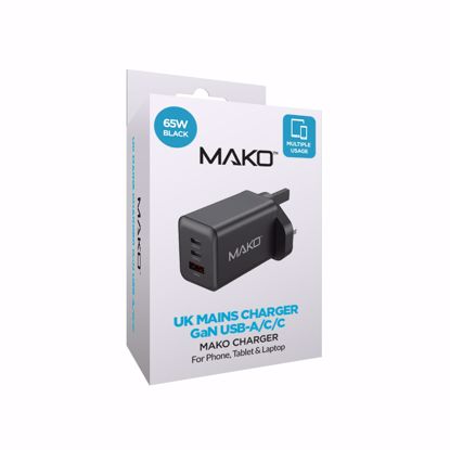 Picture of Mako Mako 65W UK Mains Charger for USB-C/USB-C/USB-A in Black